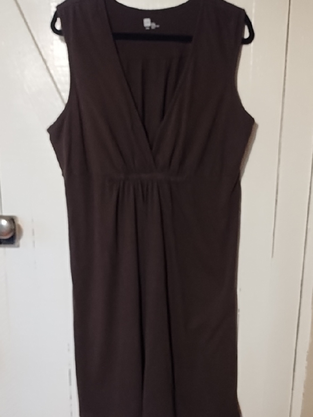 Classic Sleeveless Brown V-Neck Dress